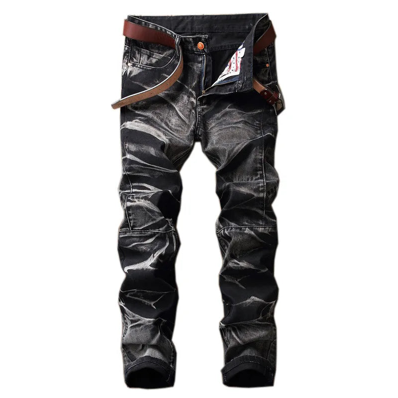 2026 New Men's Yellow Jeans, Blue Stretch Biker Trousers, Broken Hole Jeans, Fashion Popular Men Denim Pants Big Size 29-42