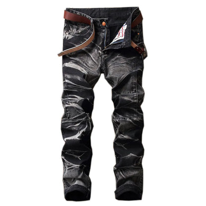 2026 New Men's Yellow Jeans, Blue Stretch Biker Trousers, Broken Hole Jeans, Fashion Popular Men Denim Pants Big Size 29-42