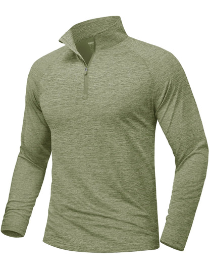 Mens Sun Protection UPF 50+ Long Sleeve Shirt Quarter Zip Pullover Quick Dry Lightweight Fishing Running Rash Guard