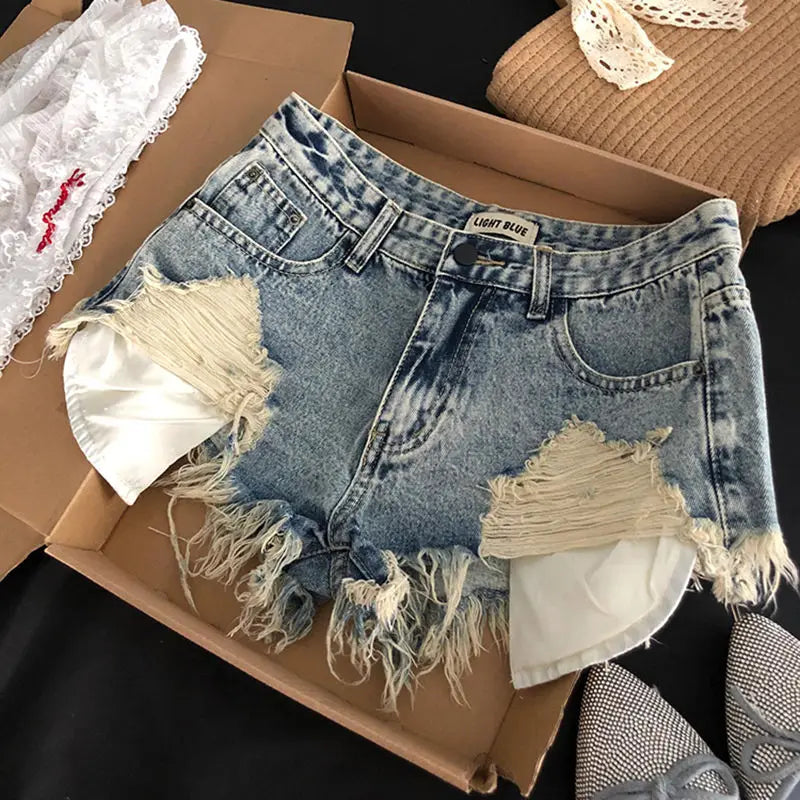 Ripped Fashion Denim Woman Shorts Jeans Summer 2026 New Thin Style High Waist A Line Slim Fit Sexy Hot Woman Shorts Lady Jeans