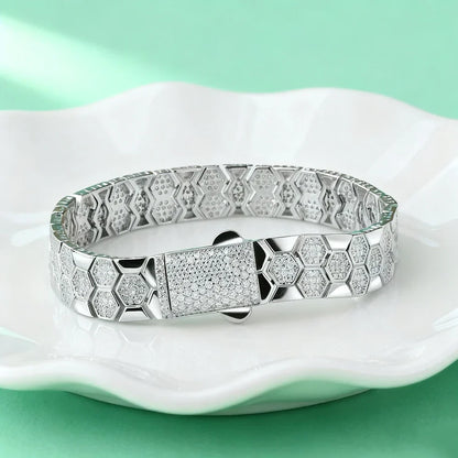 Full Moissanite Bracelet for Men Woman Lab Diamond with GRA Certified Unique Honeycomb Design S925 Sterling Silver Party Jewelry