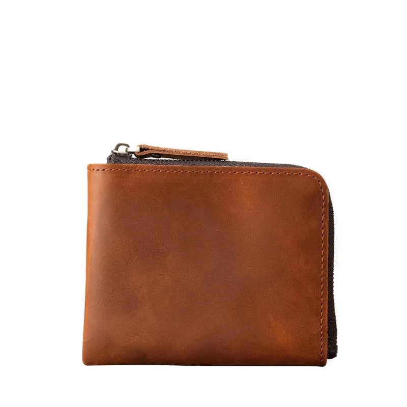 Men Genuine Leather Zipper Wallet Simple Card Holder Bag Business Wallet Portable First Layer Cowhide Coin Purse