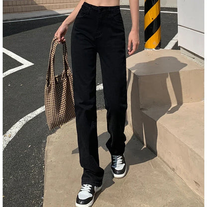 Woman Korean High Waist Streetwear Straight Leg Jeans Girls Y2k Clothes Pants Female Fashion Black Baggy Harajuku Denim Trousers