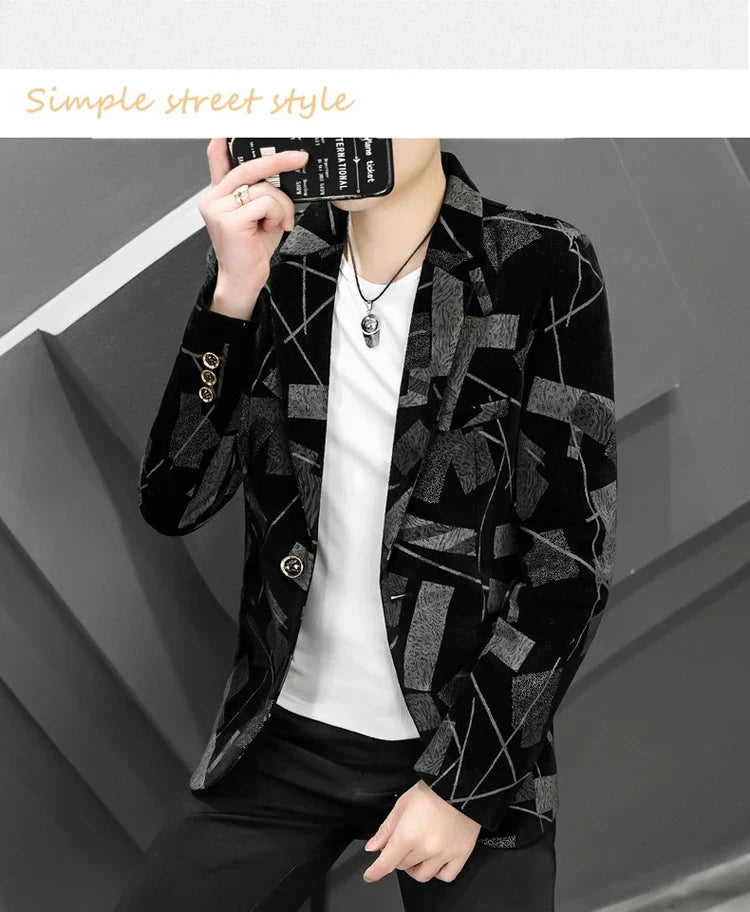 2022 Autumn Men Blazers Luxury Corduroy Casual Slim Suit Jacket Business Social Office Dress Coat Streetwear Jacket Men Clothing