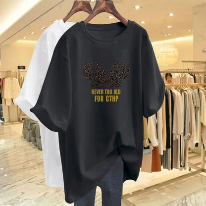 Summer Pure Cotton Fashion Letter Printing T-shirts Women Casual Oversized O-neck Short Sleeve Top Tee Basic Pullovers M-6XL