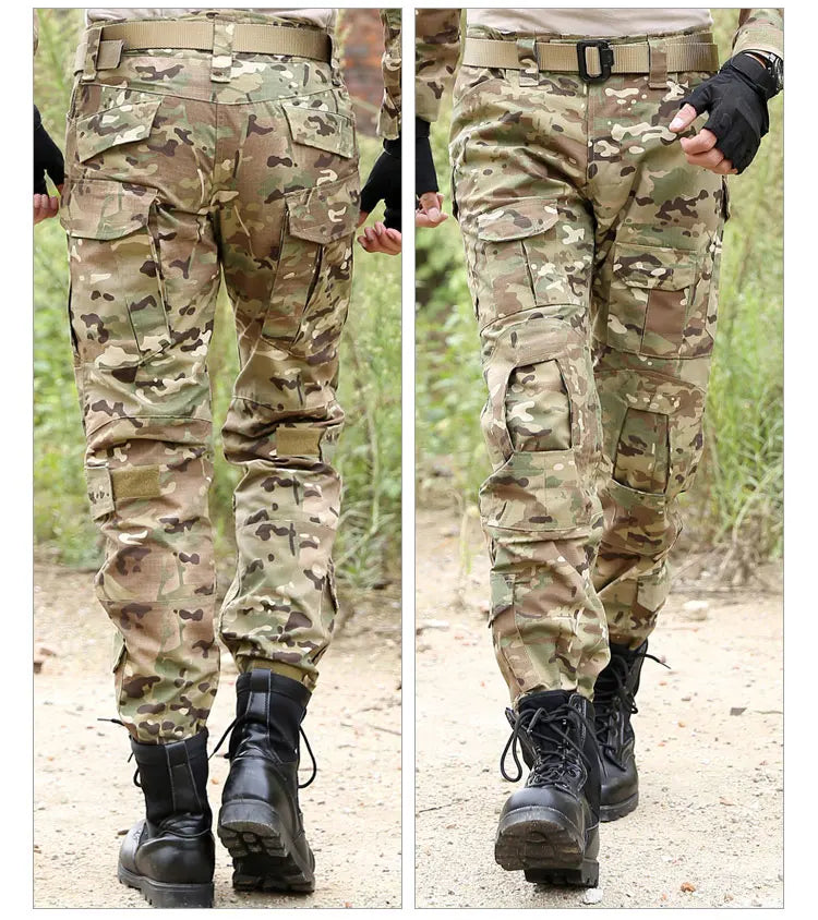 Men's Fashion Outdoor Hiking Overalls Pants Camouflage Tactical Pants Hunting Uniform Fighting Multi-Pocket Trousers