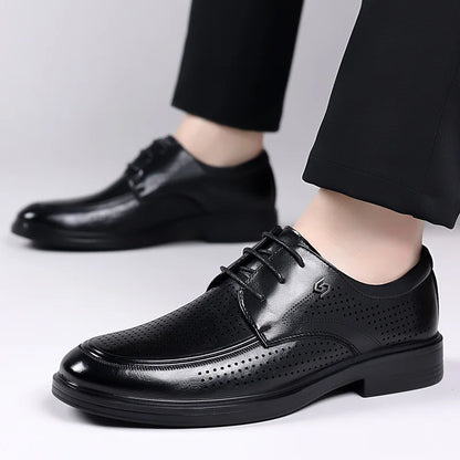 Summer New Hallow Leather Shoes for Men Solid Color Lace Fashion Business Casual Shoe Male Breathable Dress Elegant Shoes Man