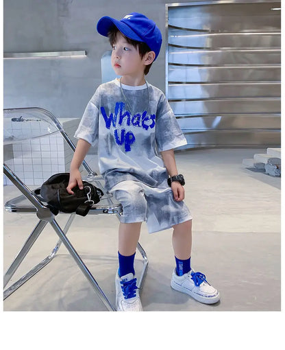 Loose Outfits Children Streetwear what's up 2024 New Boy Summer Quick dry Suit Short Sleeve TShirt + Shorts Two piece Sports Set
