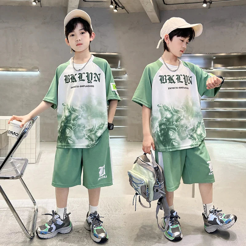New Boys Clothing Sets Summer T-Shirt Short Sleeve+Shorts Kids Boy Sportsuit Children's Outfits Suit Teenager 5 6 8 10 12 14Yrs