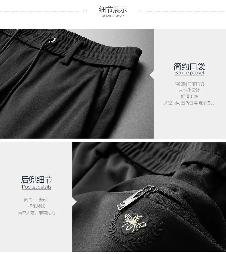 10XL Big Size Men's Summer Casual Pants Straight Fit Elastic Waist Trouser Male Classic Office Plus Large Stretch Zipper Pocket