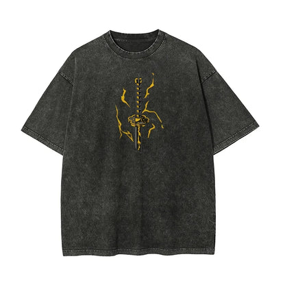 Demon Slayer Men's Women's Washed T-Shirt Zenitsu Agatsuma Summer Spring Anime Tee Retro Distressed High Quality Short Sleeve