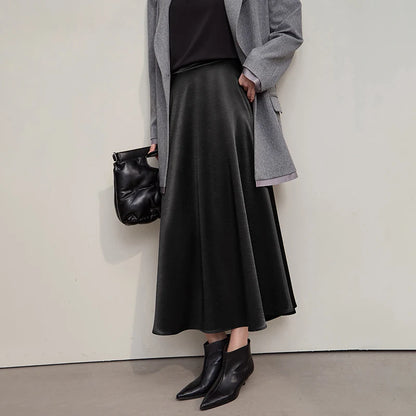 Women's Skirt Loose Long A-skirt Satin Skirts For Women 2025 Autumn New Minimalist Solid Color Clothing Ladies 12513015