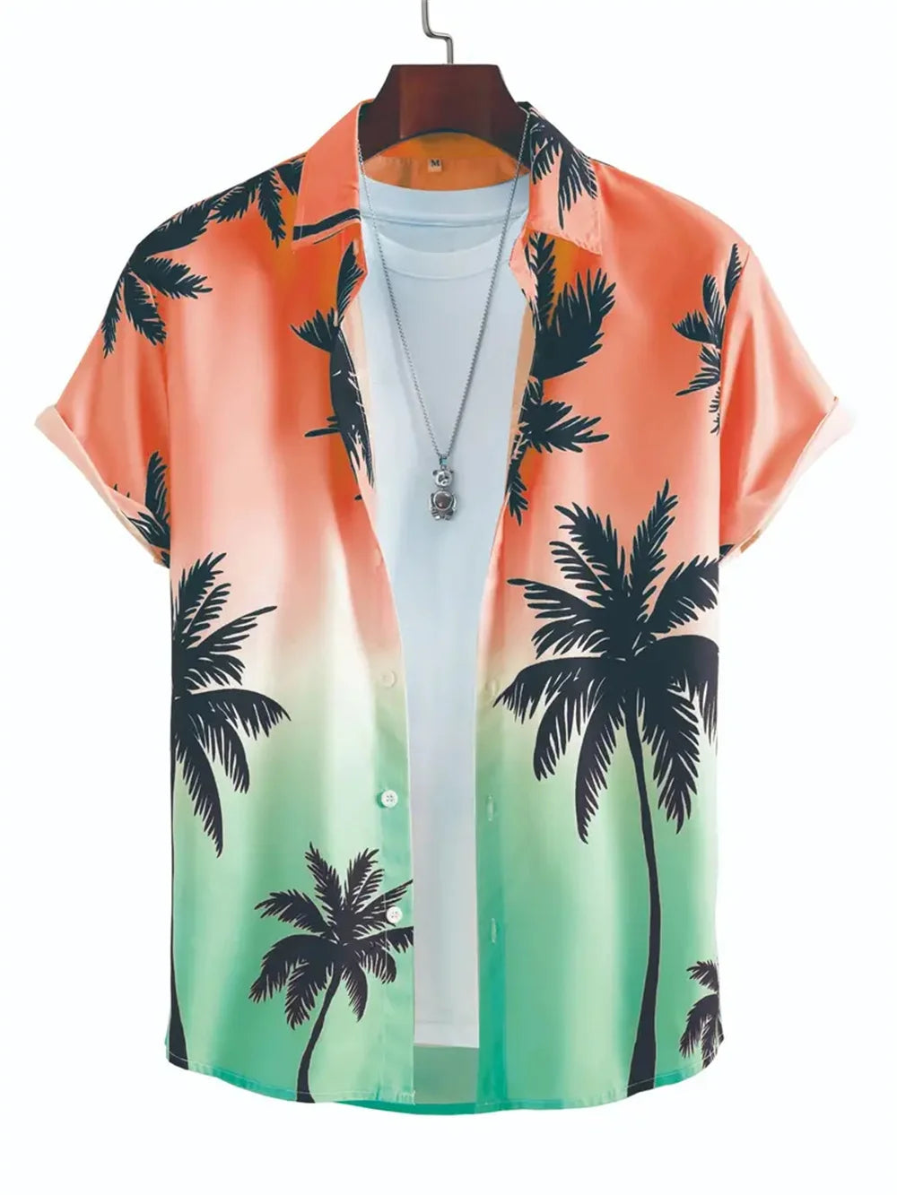 Hawaiian Shirt Man 3D Coconut Tree Gradient Pattern Casual Shirt Harajuku Fashion Oversized Top Funny Print Pink Men's Clothing