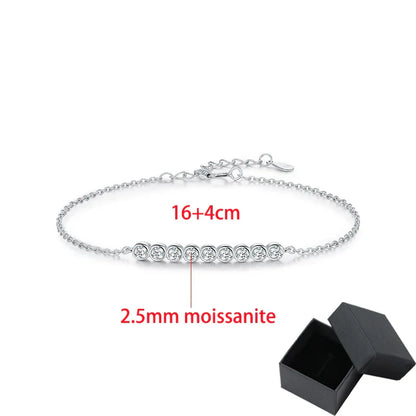 2.5mm Full Moissanite Bubble Bracelets for Women Adjustable Chain 18k Plated Wedding Classic 925 Sterling Silver Jewelry