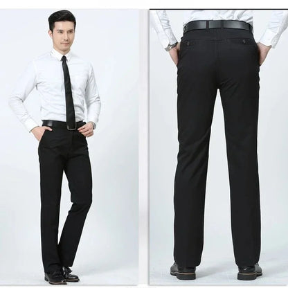 Summer Thin Pants 100% Cotton Men's Autumn Thick Suit Pant Slacks High Waist Straight Loose Bland Solid Business Casual Pants
