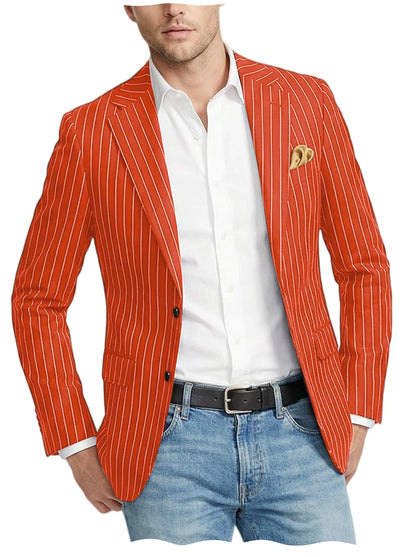 Men's Pinstripe Blazer Jacket Casual Slim Fit Striped Blazer With Patch Pocket For Business Casual Wedding Daily Wear