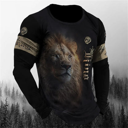 Retro Men's Long Sleeve T-shirt Animal Print Shirt Animal Pattern Clothing Street Apparel Sleeve Top Men's Plus Size XS-5XL
