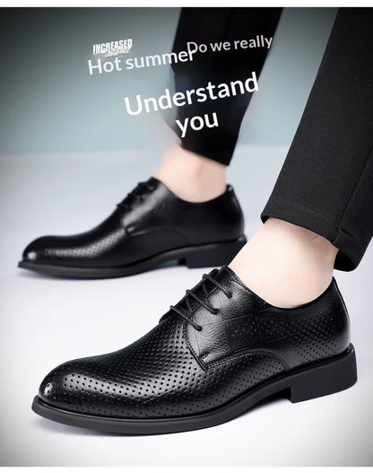 Men Spring Summer Hollow Out Breathable Elevator Shoes 6cm Hidden Height Increasing Business Formal Dress Office Wedding Shoes