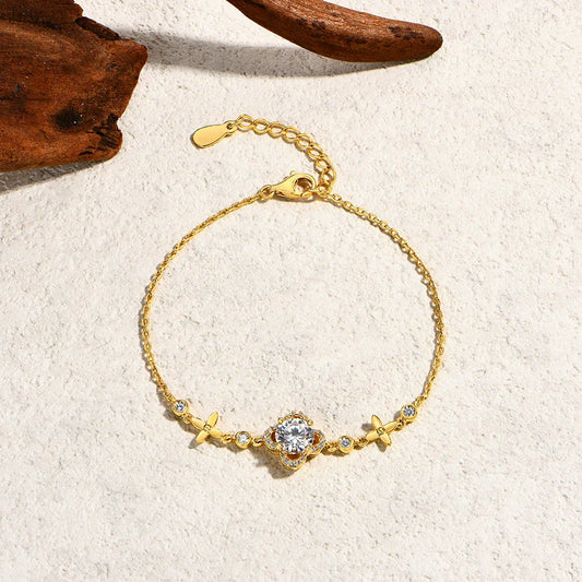 Bracelet de fleurs pour femme en moissanite ronde 1,0 carat, en argent sterling 925, pour mariage, fiançailles, bijoux fins 16+3cm