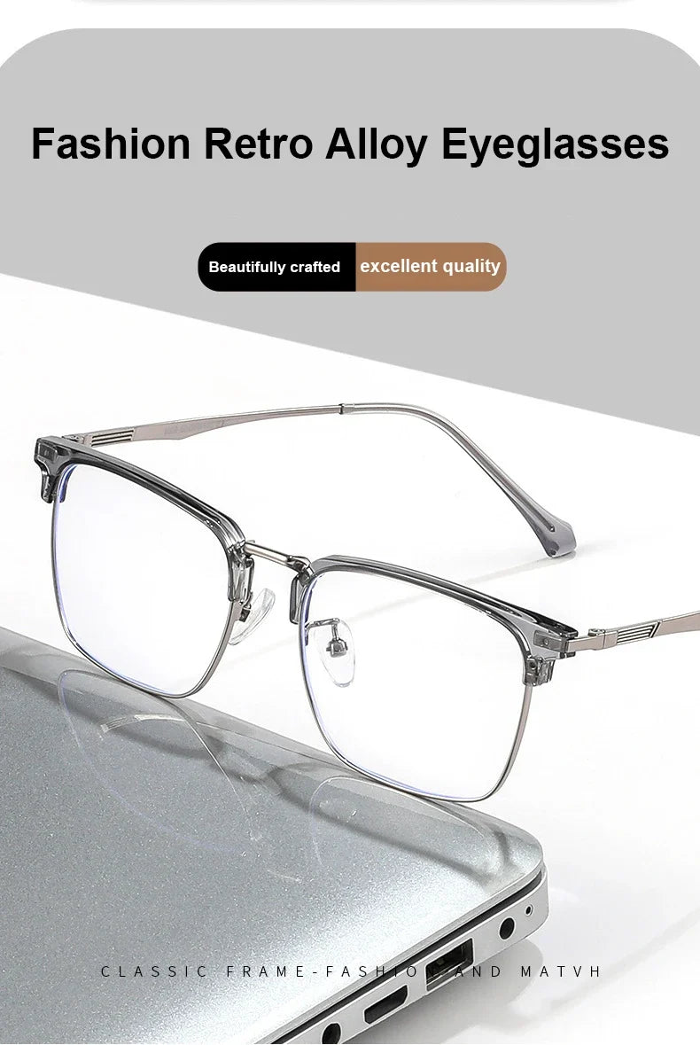 Men's Classic Business Eyeglasses Frames Anti-Blue Light Reading Glasses Myopia Hyperopia Customizable Prescription KE001