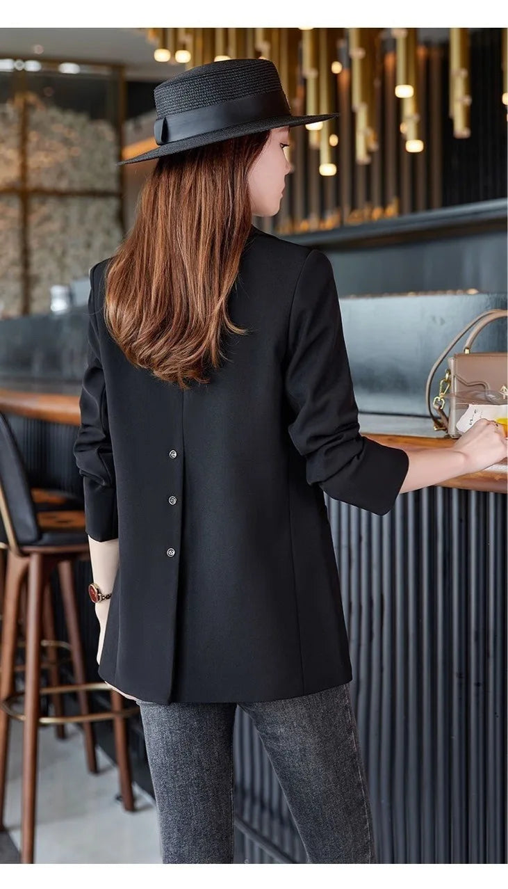Loose Long Sleeve Petal Sleeve Women's Blazer Jacket Street Style Polyester Fabric Double Button Closure Spring 2025