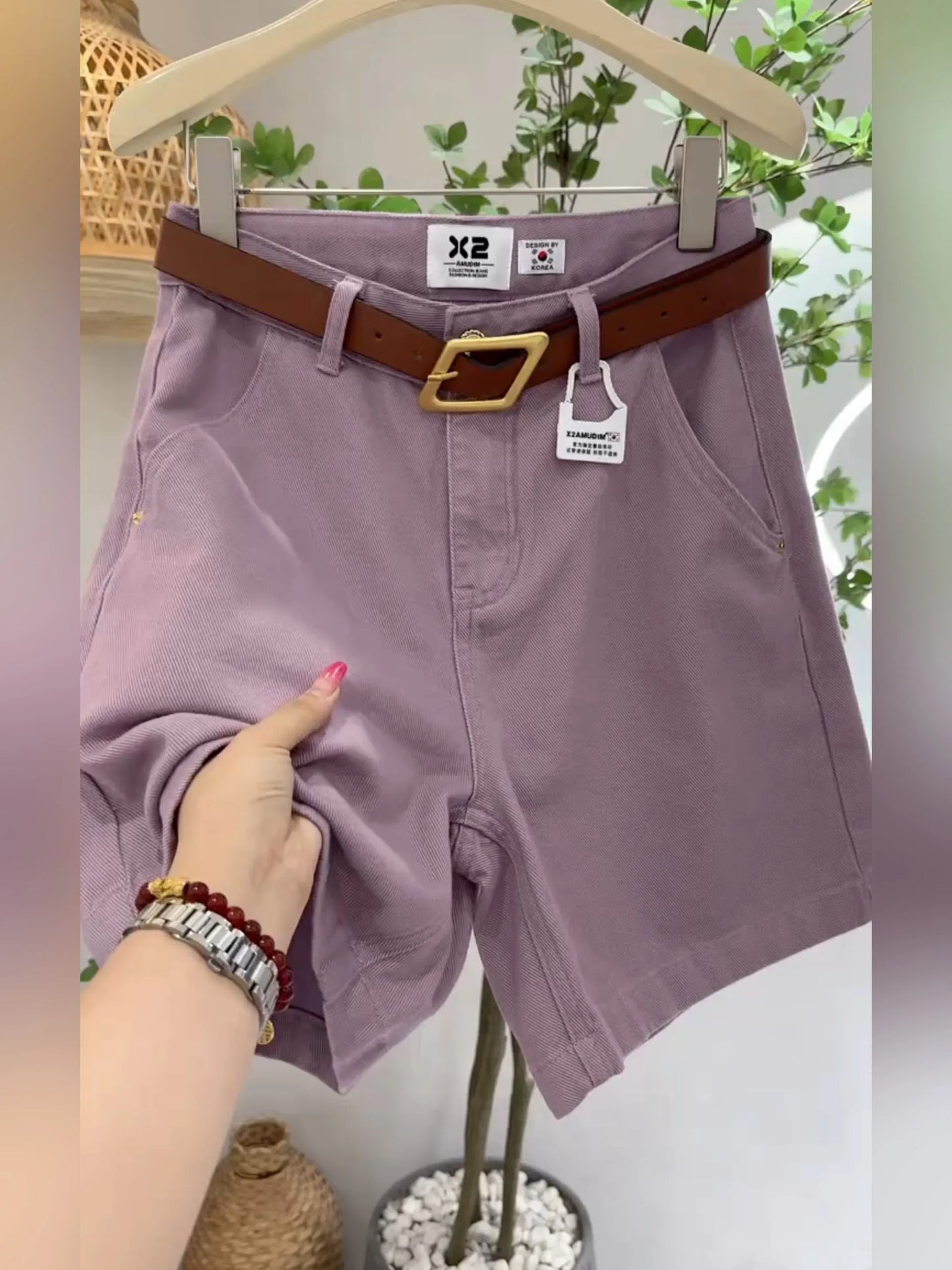 High Waist Wide Leg Jeans Green Matcha Women's Summer Loose Slimming Shorts Versatile Cotton Stretch Denim Casual High Waist