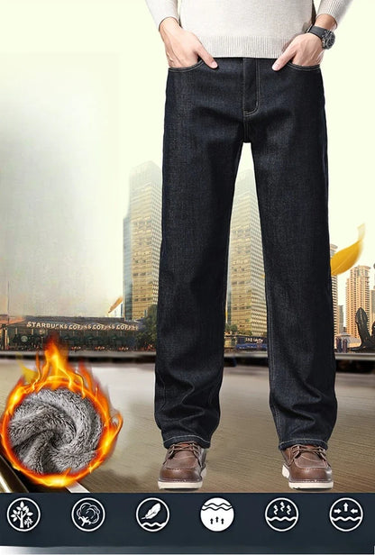Men's Fleece Lined Thicken Jeans Winter Warm Stretch Slim Fit Denim Pants Comfortable Soft Trousers for Daily Work Wear Clothing