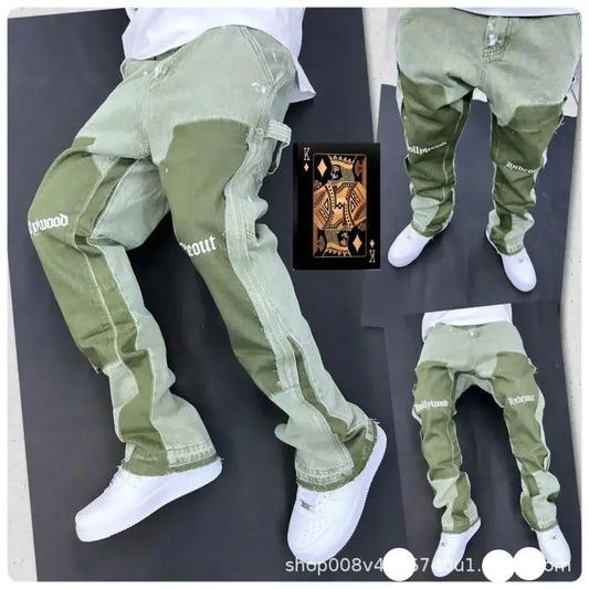 Vintage Men's Jeans Distressed Vibe Bell Bottoms Clean Fit Woodworking Workwear Denim Pants for Outdoor Trade