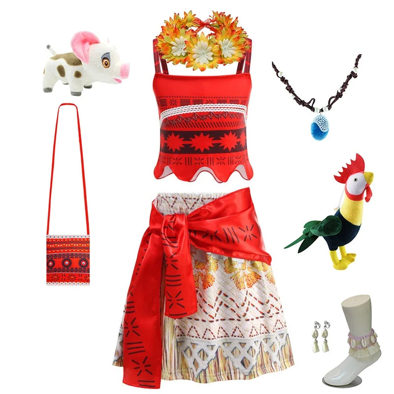Newest Movie Disney Princess Moana 2 Dress Girls Cosplay Vaiana Carnival Party Ocean Adventure Costume Kids Fancy Clothes Outfit