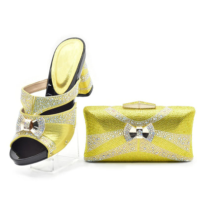 Latest Red Color Italian Ladies Shoes and Bag Sets Decorated with Rhinestone African Matching Shoes and Bags Italian In Women