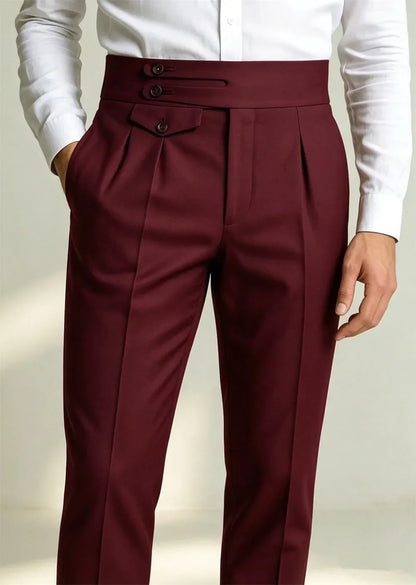 Vintage Men Rust Terracotta Tailored Trousers Retro High Waist Double Button Gurkha Pant Tailor Made