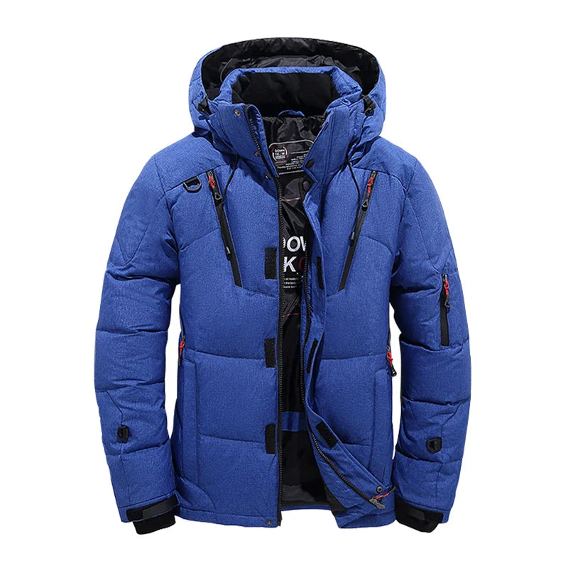 Down Jacket Men White Duck Winter Coat Windproof Warm Parkas Travel Camping Overcoat New in Thicken Solid Color Hooded Clothing