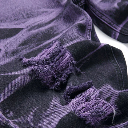Retro Purple Black Ripped Jeans High Street Korean Version Jeans Y2k Baggy Jeans Stacked Jeans Mens Cargo Pants
