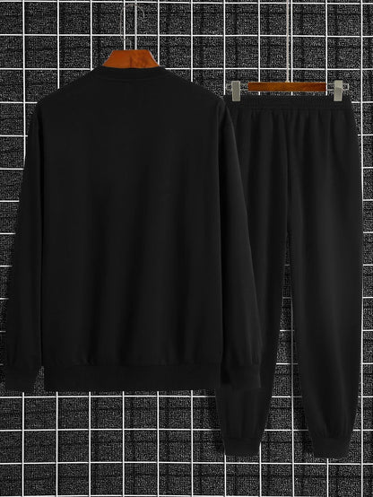 Autumn Trendy New Sweatshirt Sweatpants Set Men's Daily Loose Casual Fit Printed Hundred Long Sleeve Sweatshirt 2 piecesSet