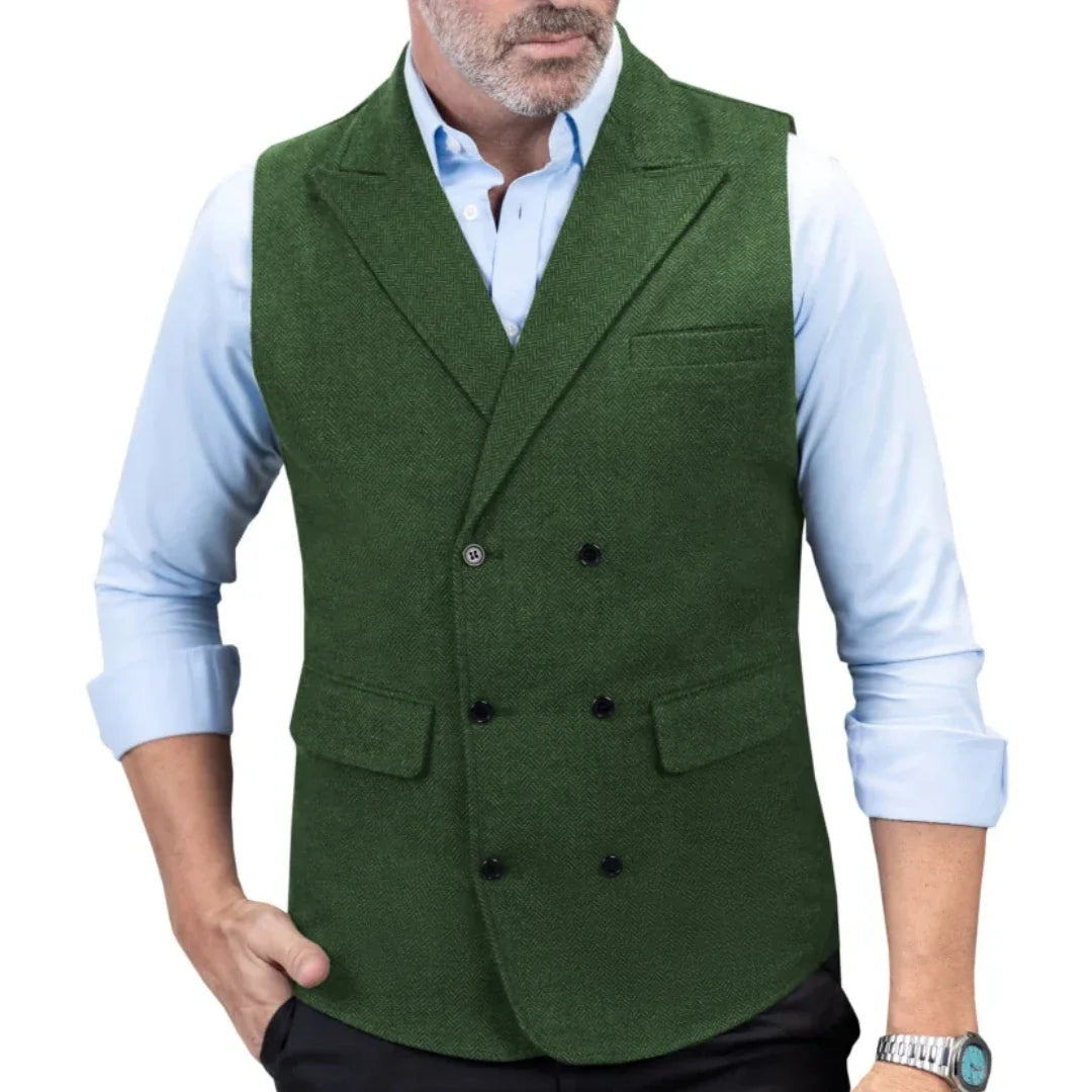 Men Vest Black Herringbone Double Button With Lapel Waistcoat For Wedding Birthday Banquet Office Business Work Men Suit Vest