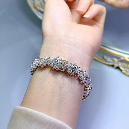 D Color VVS1 Moissanite Bracelet For Women 925 Sterling Silver Diamond Sunflower Bangle Wedding Bridal Luxury Hand Jewelry