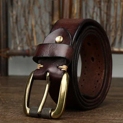2024 Fashion Men's Belt  Genuine Leather Pure Cowhide Pin Buckle Vintage Belt for Trap Male Jeans for Man Luxury Designer