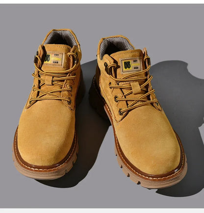 Men Genuine Leather Boots Men's English Style Thick Bottomed Work Clothes Shoes Winter Outdoor Mid Top Men's Boots