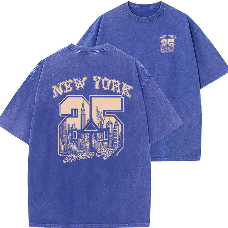 New York City Funny Print  Woman T Shirts Summer Vintage Washed Cotton Breathable Tee Shirt Fashion Casual Home Tshirt