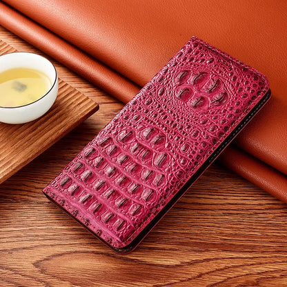 Crocodile Genuine Leather Magnetic Flip Case For iPhone 16 16e 15 14 11 12 13 Pro X XS Max Plus Mini SE 2025 All-inclusive Cover