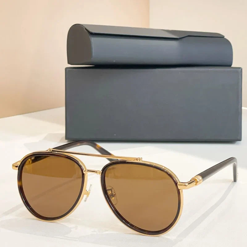 Big Oval Sunglasses for Men Women Double Bridges Alloy Acetate High Quality UV400 Classical Handmade Optical Glasses with Case
