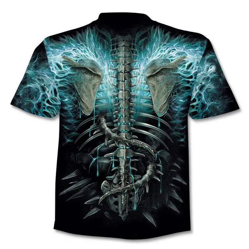 New retro street punk motorcycle men's T-shirt 3D shirt casual fashion hip-hop horror short sleeved round neck men's clothing
