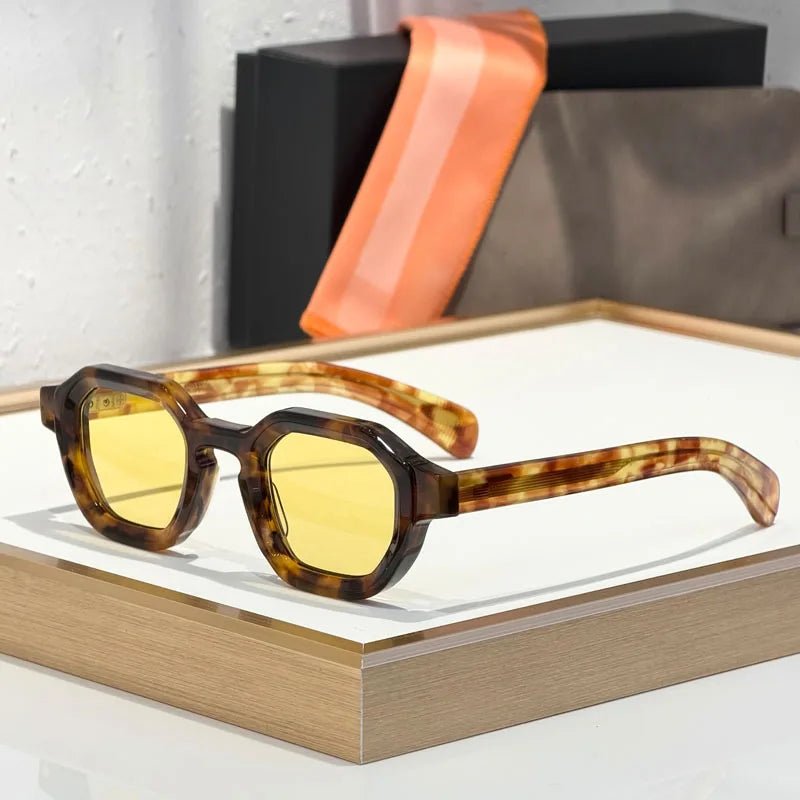 Thick Acetate Sunglasses Square for Men Women Handmade in Japan Classical Vintage High Quality Gradient Glasses with Case