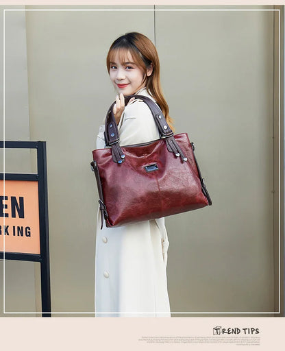 2024 New Fashion Casual Tote Bag Women Handbags Soft Leather Shoulder Bags Vintage Big Capacity Crossbody Hand Bag For Ladies