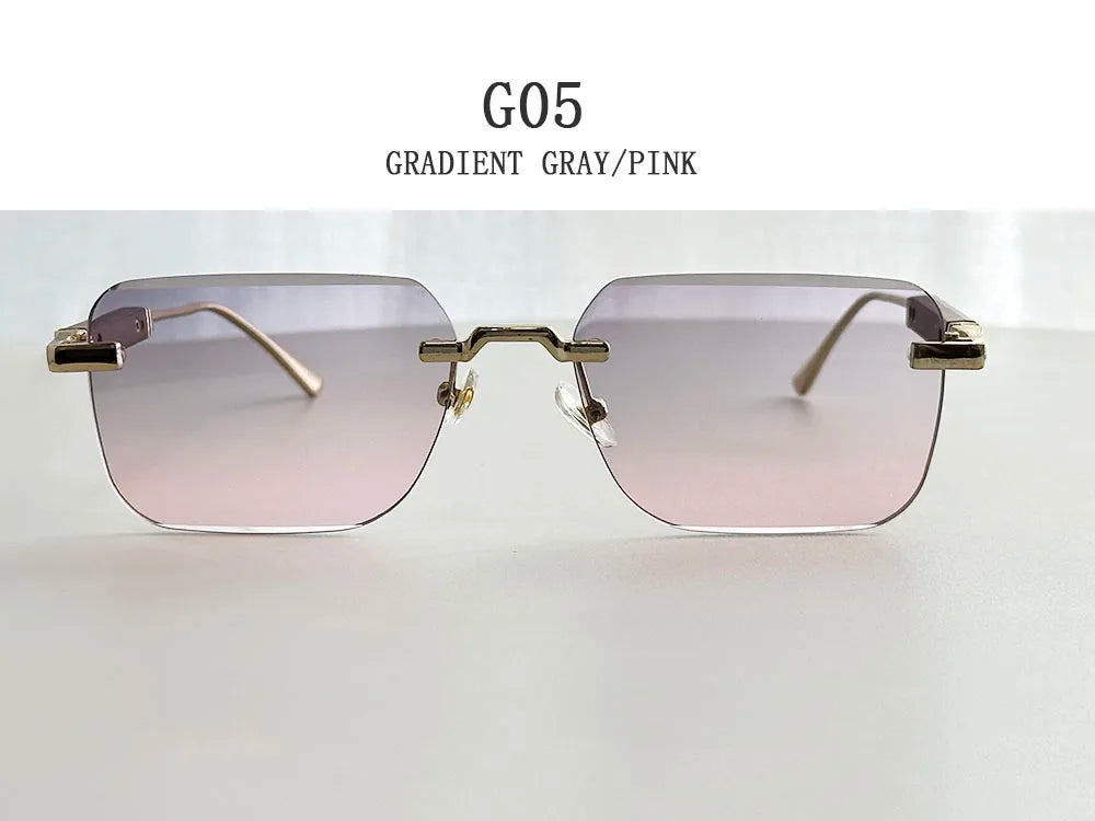 Rimless Sunglass Men Vintage 2025 Fashion Glasses Square Sunglasses Women Trendy And Fashionable Gafas De Sol Hombre Zonnebril