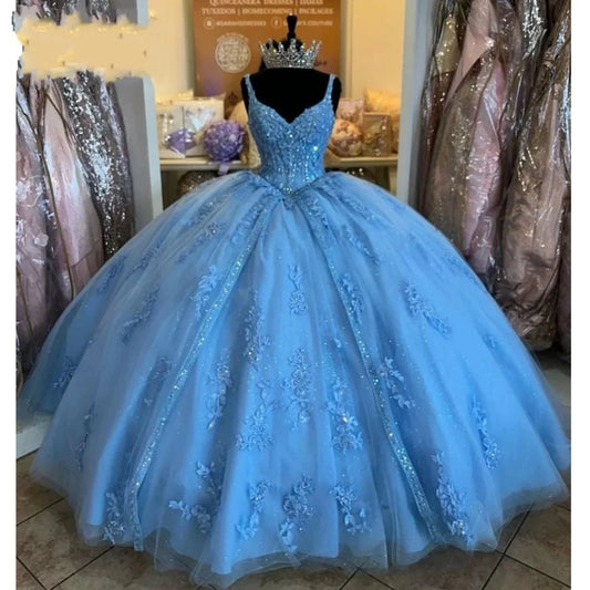Women's Sweetheart Quinceanera Dresses Ball Gown Spaghetti Straps Applique Sweet 16 Dresses for Teens