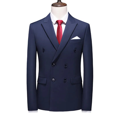 17 Colors Men Fashion Double Breasted Suit Jacket Korean Classic Solid Color Formal Business Office Slim Casual Wedding Blazers