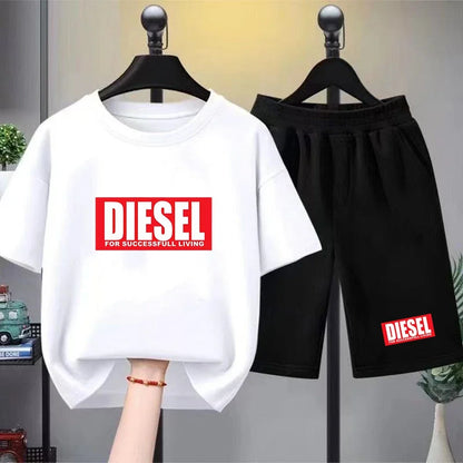 Boys Girls Age 3-12 Tee+shorts Suit Children Short Sleeve T-shirts Casual Pink Black Fashion Summer Child Loose Clothes