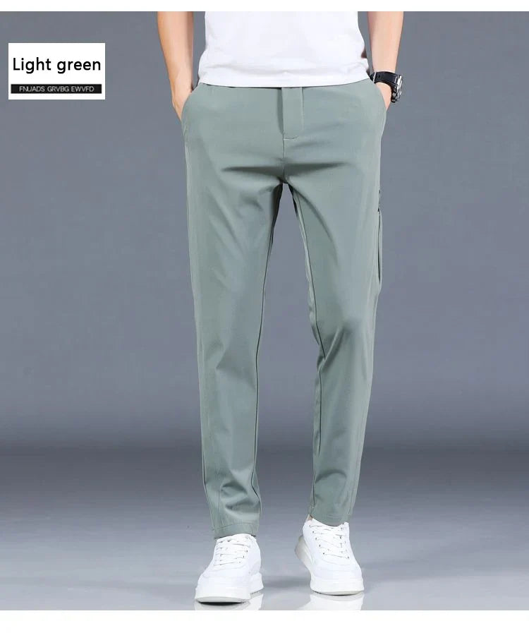 Ice silk men's pants 2026 summer new black gray thin business casual pants outdoor elastic breathable straight leg sports pants