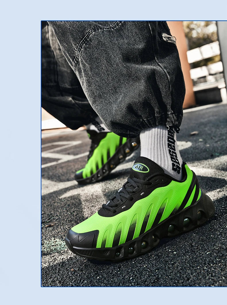 New Men's Sneakers PU Air Cushion Anti-Slip Shock Absorber Running Shoes Outdoor Lightweight and Breathable Mesh Running Shoes